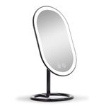 Fancii LED Makeup Mirror with 3 Dimmable Light Settings, Cordless & Rechargeable - Illuminated Tabletop Vanity Mirror, Dual Magnification - Vera (Obsidian)