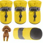 KUTKUT Waterproof Dog Boots Paw Protector Hot Pavement Pack of 4, Anti-Slip Dog Shoes, Reflective Straps for Welshcorgi, Beagle, French Bulldog (Yellow, Size:7, Feet Long: 6.5 cm, Feet Wide: 5.5 cm)