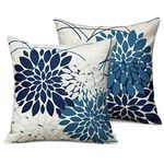 Dremisland Decorative Pillow Covers 18X18 Inch Summer Geometric Dahlia Floral Elegant Line Modern Flower Pillow Case Farmhouse Outdoor Decor for Home Bedroom Living Room Linen Square Cushion Cover, Set of 2 (Blue)