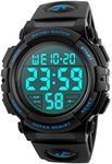 Men's Big Face Digital Sports Watch with Multifunction 50M Waterproof Alarm Stopwatch Calendar EL Backlight 12H/24H (Blue)