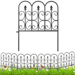 Amagabeli 5 Panels 10ft(L) x24in(H) Decorative Garden Fence Animal Barrier for Dog Black Coated Metal Rustproof Iron Wire Border Folding Patio Fences Flower Bed Fencing Barrier Section Edging ET301