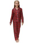 Alunsito Fall Winter Pajamas Set Girls Boys Cotton Pjs Set Long Sleeve Top + Pants Two Piece Plaid Sleepwear Christmas Loungewear for Unisex Kids, 150, Red1, 11-12 Years