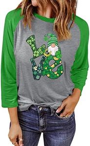 Anbech Women's 3/4 Sleeve St. Patrick Day Shirt Women Clover Shamrock Print Tee Tops (Light Gray, XL)