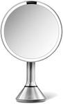 simplehuman Sensor Lighted Makeup Vanity Mirror, 8" Round with Touch-Control Brightness, 5X Magnification, Brushed Stainless Steel, Rechargeable and Cordless