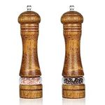 8 Inches Wood Salt and Pepper Mill Set of 2, Pepper Grinders with Transparent Window - Salt Shakers with Adjustable Ceramic Rotor, Ideal Tool for Kitchen