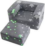 MeMoreCool Toddler Chair Star Glow in Dark Kids Couch, Fold Out Modular Chair for Boy Girl, Grey Baby Sofa Chair for Bedroom Lounge