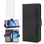 Compatible with OnePlus Nord CE 5G Wallet Case and Tempered Glass Screen Protector Card Holder Credit ID Slot Leather Phone Cover for One Plus CE5G Euro 1 Plus 1plus One+ 1+ EC G5 Women Men Black