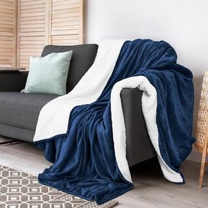 Utopia Bedding Sherpa Blanket Throw Size [Navy, 60x50 Inch] - 480GSM Thick Warm Plush Fleece Reversible Winter Blanket for Bed, Sofa, Couch, Camping and Travel