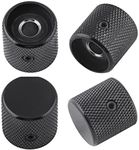 Rubatone Metal Guitar Knobs Flat Top Control with Black Knurled Barrels 6mm Split Shafts Volumn Tone Screw Type for Tele Strat Style Electric or Bass Pack of 4pcs. NS 004-BK