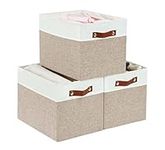 DECOMOMO Cubby Storage Bins | 13x15x13inch Fabric Storage Cubes for Kallax Shelves Cloth Nursery Decorative with Handles (Beige and White, 13x15x13- 3P)