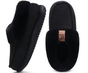 COFACE Women's Arch Support Memory Foam House Slippers Ladies Warm Fuzzy Faux Fur Collar Winter Moccasin Shoes with Orthotic Plantar Fasciitis Indoor Outdoor Hard Rubber Sole Black Size 8