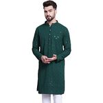 SOJANYA (Since 1958, Men's Pure Cotton Green Embroidered 4Booti Sequence Kurta