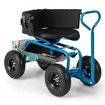 COSTWAY Rolling Garden Cart, Height Adjustable Swivel Gardening Stool Trolley with Tool Tray & Basket, Gardener Planting Workseat Scooterfor Patio Lawn Yard (90x61x60-70cm,with Handle&Cushion,Blue)