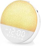 Geuuap Sunrise Alarm Clock White Noise Machine | Natural Wake-Up Light for Bedroom with 30 Soothing Sleep Aids, Bluetooth Speaker, Dimmable Clock, Screen-Free Design for Baby Adults Kids-White