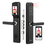 LAVNA LA24 Smart Door Lock | 8 Way Unlock | Face Id, Fingerprint, Mobile App, WiFi + Bluetooth, OTP, PIN, RFID Card and Manual Key | Built-in Camera n Screen | 5 Bolts | fit with Wooden Doors (Black)
