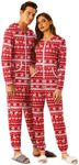 Ekouaer Christmas Matching Onesie for Couples Zipper One Piece Pajamas Adult Hooded Jumpsuit with Pockets Red Elk M