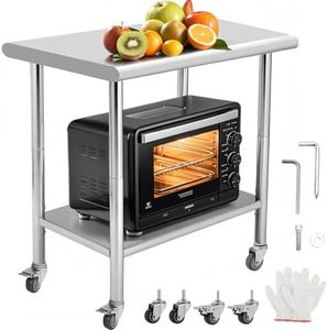 GarveeTech Stainless Steel Work Table, with Wheels 24 x 30 x 35 Inch Prep Table with 4 Casters Heavy Duty Work Table for Commercial Kitchen Restaurant Business, Silver