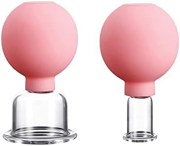 2 Pieces Glass Facial Cupping Set, Silicone Cupping Cups Vacuum Suction Cupping Cups for Face Skin Back Shoulder Muscle (Pink)