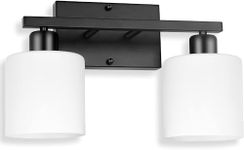 Dekang Bathroom Light Fixtures Over Mirror, Anti-Rust Matte Black Vanity Lights 15 Mid Century Modern 2-Light Wall Sconces, Milky White Glass Shades, E26 Standard Socket, Bulbs Not Included