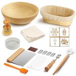 Boyun Banneton Proofing Basket Round And Oval,Natural Rattan Cane Bread Proofing Basket,Sourdough Proving Basket with Bread Lame, Dough Scraper, Sisal Brush, Basket Cover for Bread Making