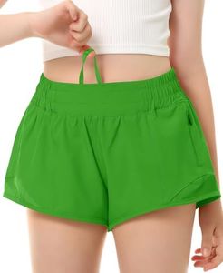 DOCUMO Girls Athletic Shorts with Zipper Pocket 4-14Y (Green, Large)