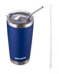 BlendLife Insulated Tumbler with Straw & Lid - Stainless Steel Vacuum Double Wall Travel Tumbler - Durable Insulated Coffee Mug for Ice Drinks and Hot Beverages - 600ml, 1-Year Warranty - Blue