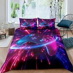 Boys Joypad Queen Size Duvet Cover Gaming Console Video Game Action Button Bedding Set 3pcs Kids Teens 3D Gamepad Fancy Fireworks Comforter Cover Soft Polyester Quilt Cover Bedroom Decor Bedspread