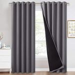 PONY DANCE Grey Blackout Curtains 90 Inch Drop, Eyelet Top Living Room Curtains with Black Liner Full Shade Thermal Curtain Panels for Nursery Sliding Glass Door, 2 Panels, 66 Inch Wide