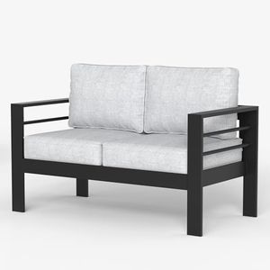 LayinSun Aluminum Patio Loveseat Sofa, All-Weather Metal Modern 2 Seater Outdoor Sofa with 5" Thick Cushion