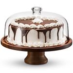 Godinger Cake Stand, Footed Cake Platter Server with Dome, Acaciawood and Shaterproof Acrylic