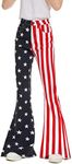 Odefou Bell Bottom Jeans for Women High Waisted Stretch American Flag Flare Jeans Denim Bootcut Pants, Red, 6