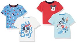 Amazon Essentials Disney | Marvel | Star Wars Boys' Short-Sleeved T-Shirt Tops (Previously Spotted Zebra), Pack of 4, Mickey Print, 5 Years