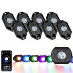 Auxbeam 4 Pods RGB LED Rock Lights with Bluetooth Controller Underglow Rock Lights Kit for Car Jeep Off Road Truck ATV SUV Boat -Multicolor Neon LED Rock Lights 8 Pods