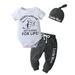 Tinykeke Newborn Baby Boy Clothes Infant Daddy and Me Short Sleeve Romper + Hat +Pants 3pcs Summer Outfits Sets (0-3 Months) White and Deep Grey