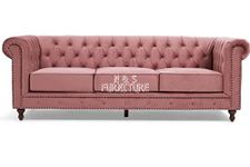 N & S FURNITURE Modern Tufted 3-Person Sofa Fabric Valvet Chesterfield Sofa For Home & Living Room & Office & Guest Room Color (Rose Pink)