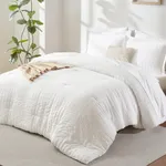 CozyLux Twin Bed in a Bag White Seersucker Textured Comforter Set with Sheets 5-Pieces for Girls and Boys - Bedding Sets with Comforter, Pillow Sham, Flat Sheet, Fitted Sheet, Pillowcase