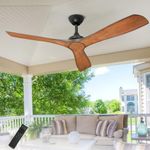 Depuley Modern Ceiling Fan No Light, 52-Inch Ceiling Fans Without Lights 3 ABS Blades, Noiseless DC Reversible Motor for Patios/Living Room/Bedroom/Farmhouse/Gazebo-Walnut，Timer