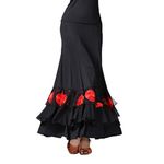 SM SunniMix Woman’s Modern Ballroom Waltz Flamenco Tango Performance Practice Long Floor Dancing Skirts, Black+Red, as described