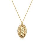 Mevecco Carved Gold Coin Pendant Necklace for Women Girls Men,18K Gold Plated Dainty Minimalist Necklace for Women