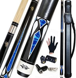 Tai ba cues 2-Piece Pool cue Stick + Hard Case, 13mm Tip, 58", Hardwood Canadian Maple Professional Billiard Pool Cue Stick 18,19,20,21,22 Oz Pool Stick (Selectable)-Blue, Black, Red, Gray, Green