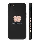 Ownest Compatible for iPhone 7/8/SE 2020/2022 Case Cute Painted Design Brown Bear with Cheeks for Women Girls Fashion Slim Soft Flexible TPU Rubber for iPhone 7/8/SE 2020/2022-Black