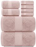 White Classic Luxury Pink Bath Towel Set - Combed Cotton Hotel Quality Absorbent 8 Piece Towels | 2 Bath Towels | 2 Hand Towels | 4 Washcloths [Worth $72.95] 8 Pack | Pink