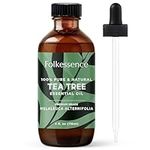 Folkulture Tea Tree Oil for Skin - 4 Fl Oz - 100% Pure, Natural and Undiluted Tea Tree Essential Oil, Premium Therapeutic Grade with Glass Dropper, Organic Oil for Hair, Face, Aromatherapy, Massage