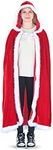 Skeleteen Red Velvet Santa Cape - Long Velour Hooded Cloak with White Fur Trimming Christmas Holiday Santa Claus and Mrs Claus Costume Robe with Hood - For Adults and Kids