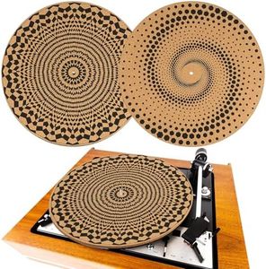 Briwooody 2 Pcs Cork Turntable Mat/3mm Thick for Better Sound Support on 11.8 Inches Vinyl LP Record Player Turntable Slipmat Psychedelic Geometric for Vinyl Record (Dots)