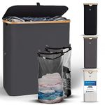 Hennez Laundry Basket With Lid - 140L Double Dirty Clothes Hamper With Removable Bag - Laundry Bin With Lid - Tall Laundry Hamper With Lid - Bathroom, Dorm, College Large Hamper for Laundry With Lid