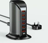 Qurzou Multi USB Charger,50W USB Tower Charging Station,Charger Plug with 6 USB Ports for iPhone 15/15 Pro/15 Pro Max/iPhone 14/14 Pro/14 Pro Max/13 Pro/13 Pro Max,Samsung,iPad,etc(black)