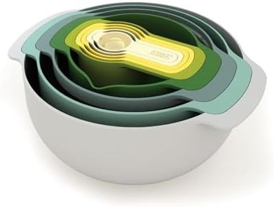 Joseph Joseph 40085 Nest 9 Nesting Bowls Set with Mixing Bowls Measuring Cups Sieve Colander, 9-Piece, Blue