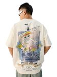 The Souled Store Official One Piece: Going Merry Men and Boys Short Sleeve Round Neck White Graphic Printed Cotton Oversized T-Shirts