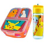 Pokemon Kids Lunchbox with Compartments and Water Bottle for School or Day Trips